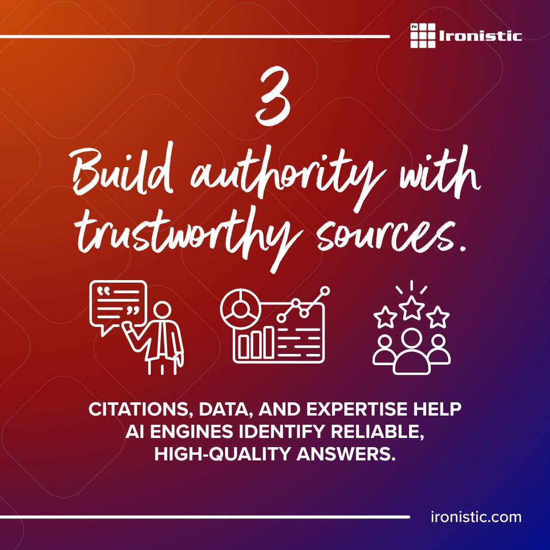 IronisticWeb's tweet image. AI search is changing SEO.

To stay visible in AI-driven results:
✅ Answer real questions
✅ Structure content clearly
✅ Build credibility with sources

Adapt your SEO for AEO, the next evolution of search.

#AEO #SEO #Ironistic #DigitalStrategy