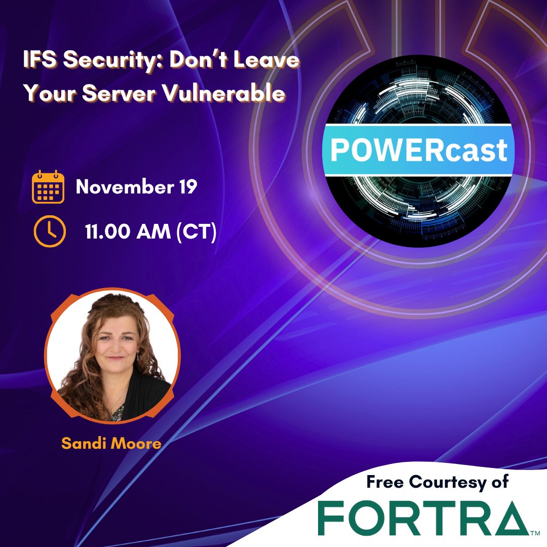 COMMONug's tweet image. The latest POWERcast is TOMORROW!

If you believe nothing important is stored on your server&apos;s IFS, think again, because it&apos;s a conduit to many things.

Learn More and Register for our FREE Webinar
🔗hubs.li/Q03ScQ7Z0