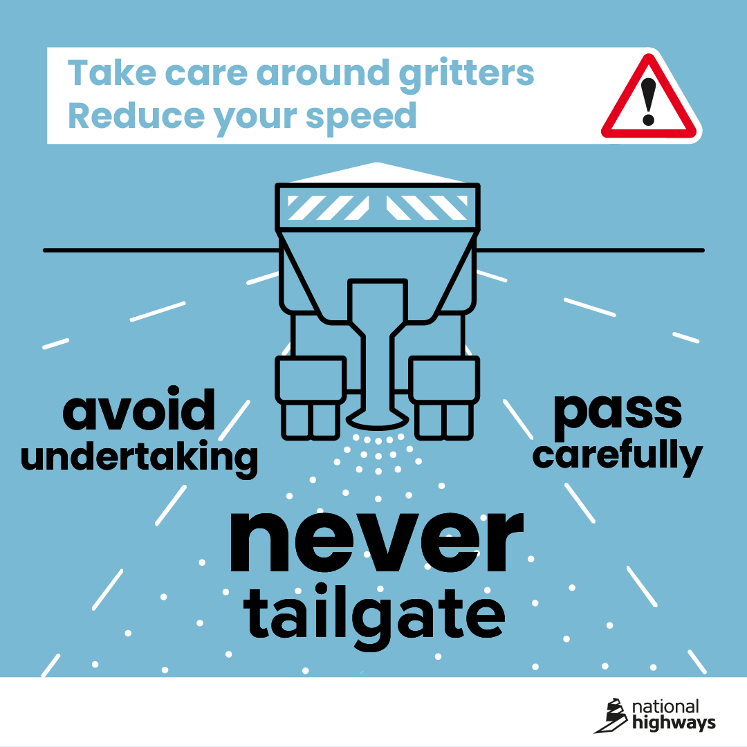 ❄️🚛 Drive safe &amp; smart around gritters 🚛❄️

• Give them space – they’re working to keep roads safe 
• Pass only when safe 
• Be patient – gritting may stop/slow at junctions 

Let’s support gritter drivers and keep every journey safe! 

#Winter #WeatherReady