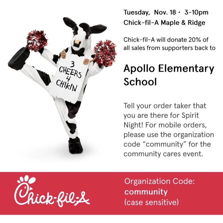 USD265_Apollo's tweet photo. Chick-Fil-A Spirit Night TONIGHT!!! https://t.co/KO5rQ2tPkl