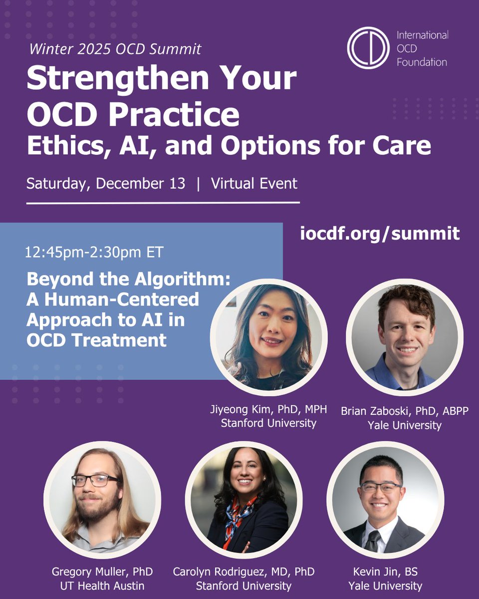 IOCDF's tweet image. Join leading experts in the field on Saturday, Dec. 13 for Strengthen Your OCD Practice: Ethics, AI, and Options for Care.

This premier online educational event specifically for clinicians is designed to address key gaps in clinical practice and offer deeper guidance in areas…