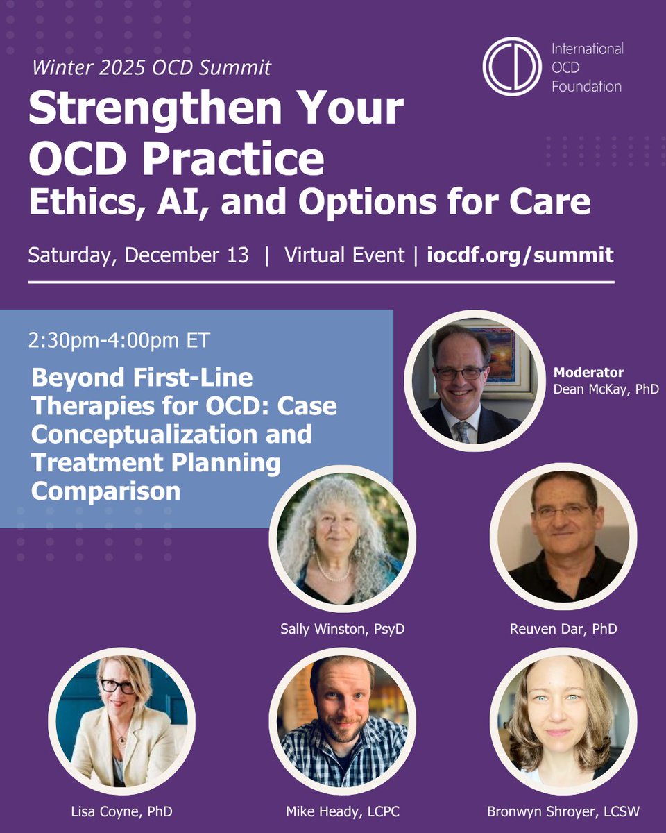 IOCDF's tweet image. Join leading experts in the field on Saturday, Dec. 13 for Strengthen Your OCD Practice: Ethics, AI, and Options for Care.

This premier online educational event specifically for clinicians is designed to address key gaps in clinical practice and offer deeper guidance in areas…