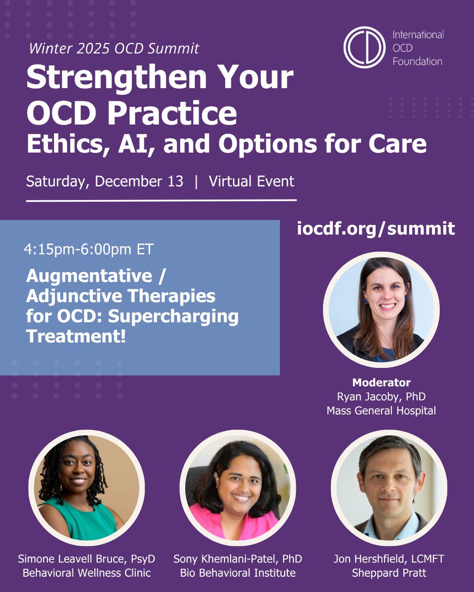 IOCDF's tweet image. Join leading experts in the field on Saturday, Dec. 13 for Strengthen Your OCD Practice: Ethics, AI, and Options for Care.

This premier online educational event specifically for clinicians is designed to address key gaps in clinical practice and offer deeper guidance in areas…
