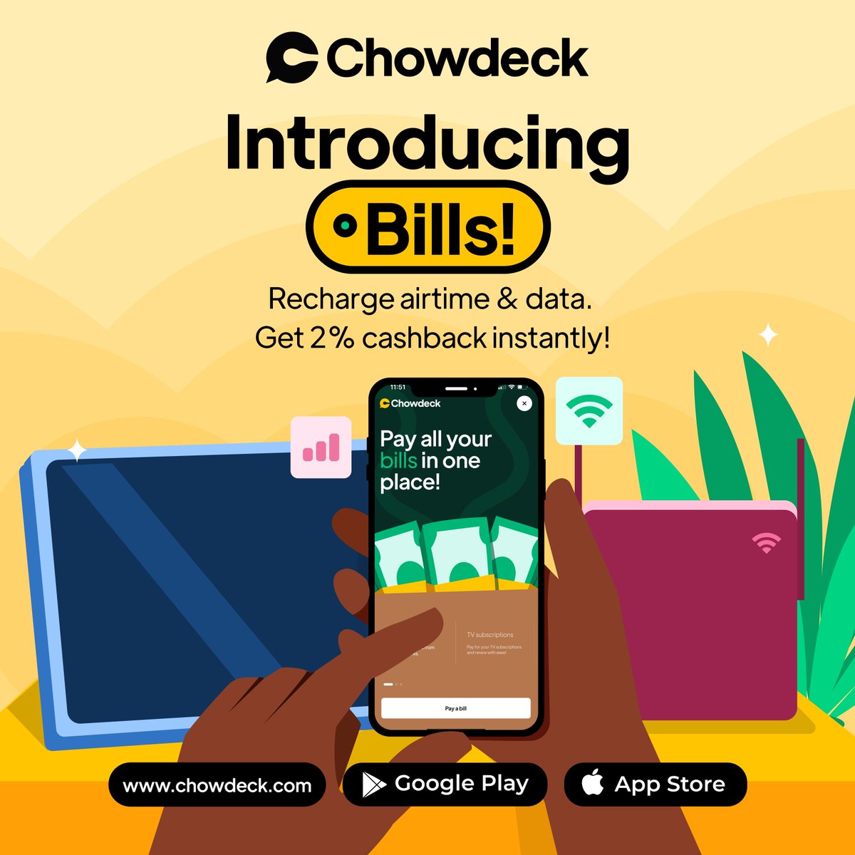 chowdeck's tweet image. Yes, it&apos;s real👀  
You can now purchase airtime and data right on Chowdeck! 

Everything you need, right where you need it 💚