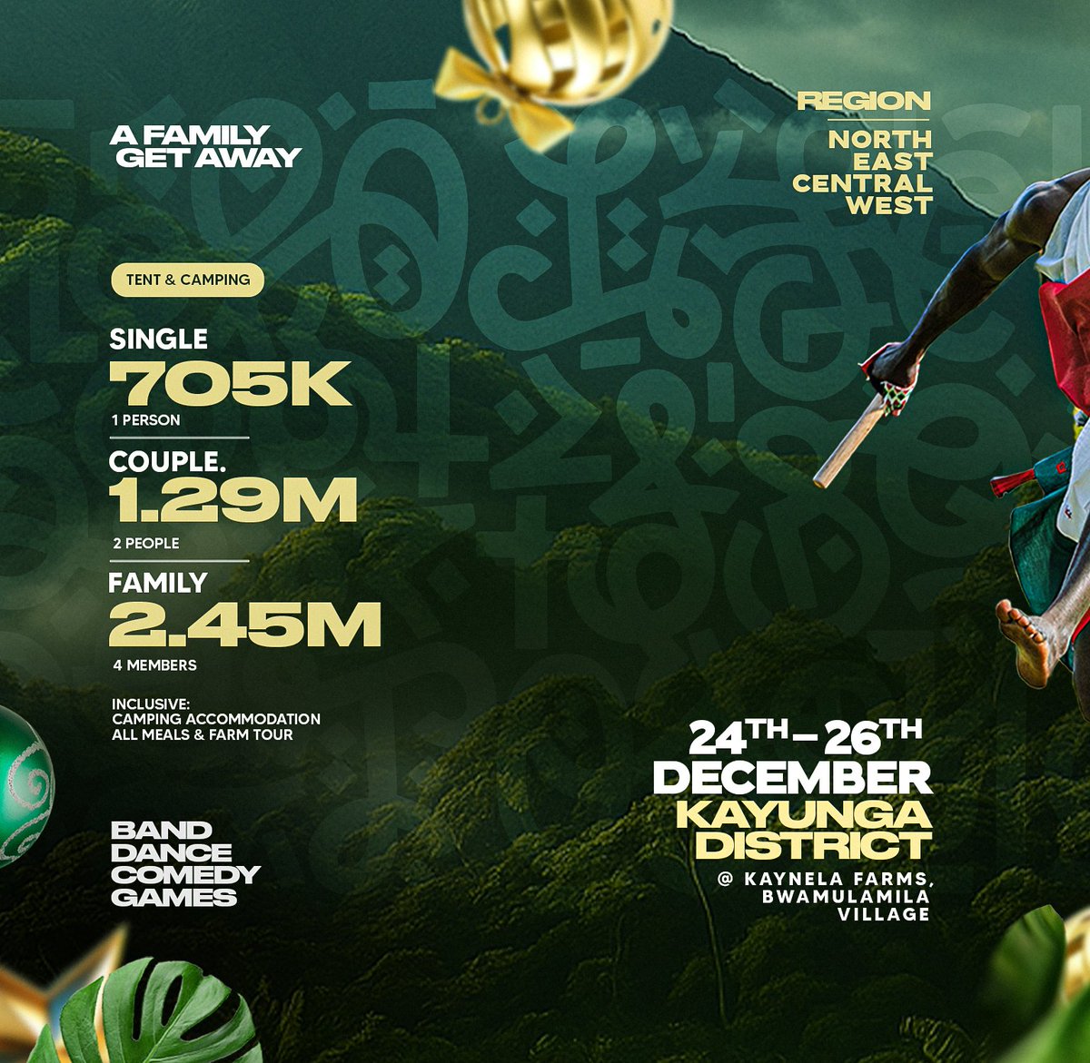 KAYNELA FARMS 
We are turning the farm into a FESTIVAL 🎄🌾🎶
Get ready for the transformation from 24-26 December 

Book your slot now

Contact on:
☎️ +256701116511 
🌐 kaynelafarmsltd.com 

#KaynelaFarms
#KaynelaFarmFest