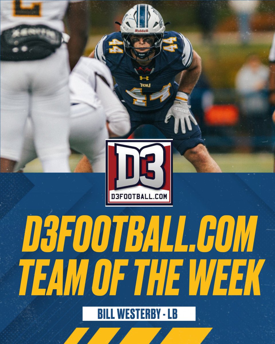FB | Congrats to senior LB Bill Westerby on being named to the <a href="/d3football/">D3football.com</a> Team of the Week for his standout performance in Friday's regular-season finale against CNU!

tcnjathletics.com/news/2025/11/1…

#TCNJ #LionPride #d3fb <a href="/TCNJfootball/">TCNJ Football</a>