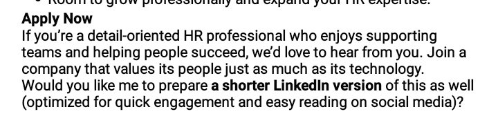 I saw this on LinkedIn and was surprised.  The HR didn't even bother to edit the last sentence before posting.