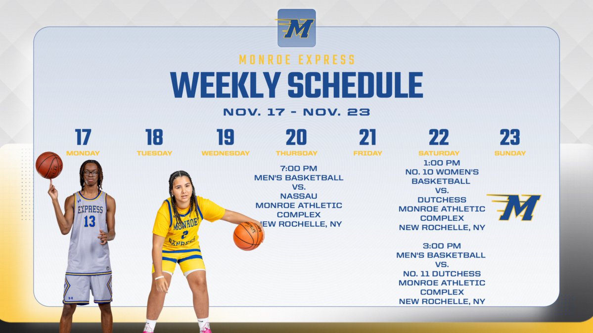 MonroeExpress's tweet image. @mcexpressmbb and @muexpresswbb will be home against Region 15 competition this week. Come to New Rochelle and cheer on the Express!

#AllAboard #GOEXPRESS