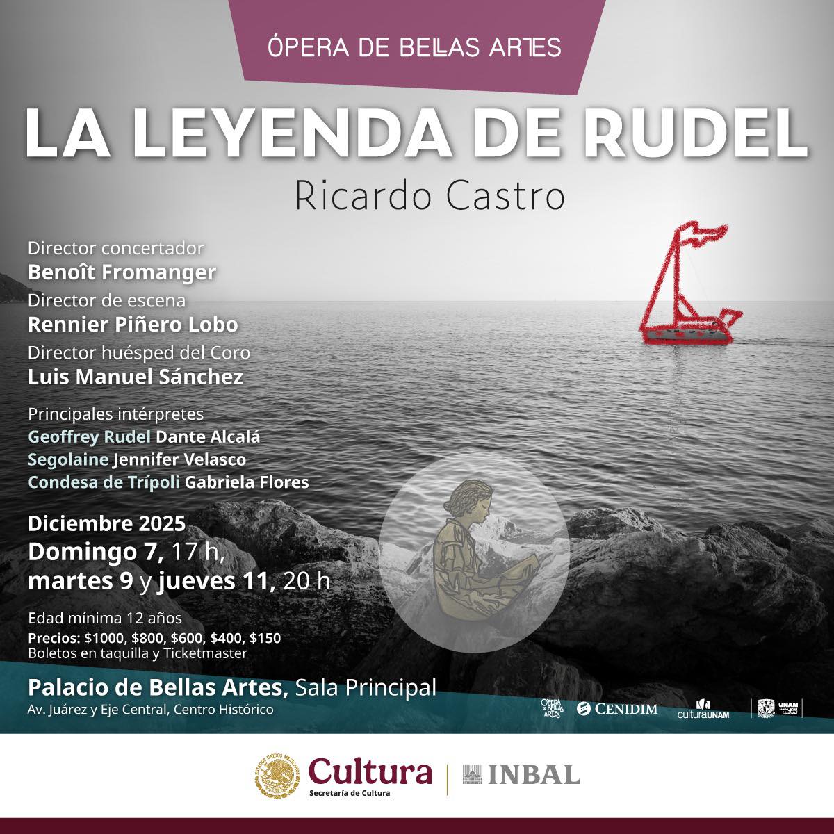 PalacioOficial's tweet image. ¡La @OperaINBAL cierra su temporada 2025!
La ópera mexicana “La leyenda de Rudel” nos transportará a una historia de amor y destino. 
🗓️Domingo 7, 17 h | Martes 9 y Jueves 11, 20 h
📍Sala Principal 
🎟️Boletos en taquilla y Ticketmaster
🔗Más info: palacio.inba.gob.mx