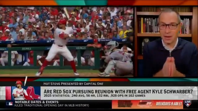 How serious are the Red Sox pursuing a reunion with Kyle Schwarber?

“Pursuit is the word that I will use right now, as opposed to hot pursuit... I can confirm that yes, the Red Sox have checked in on Kyle Schwarber.” - @jonmorosi 