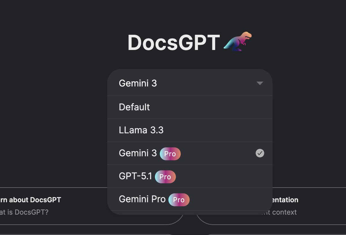 docsgptai's tweet image. Try out Gemini 3 on DocsGPT!