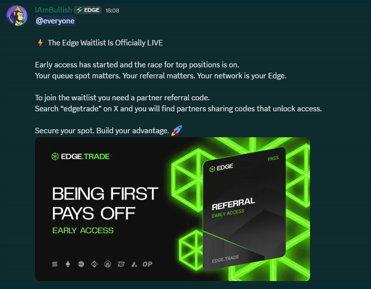 Dekustahh's tweet photo. The Edge Waitlist is Officially Live!!!🚨🚨

You can get @EdgeTrade invite codes from me, since I'm a partner too.
⬇️⬇️
invite: https://t.co/jg1VsM2JRh

https://t.co/H6cvS2EQWW

#edge #trade #trading #crypto #sol #partner #code #invite #early #access #waitlist #live #edgetrade https://t.co/nGps52pp8V