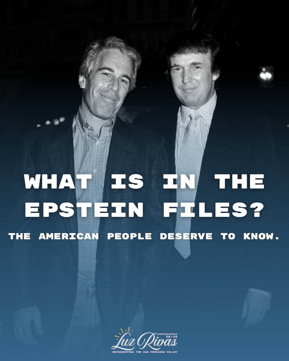 RepLuzRivas's tweet image. Jeffrey Epstein&apos;s emails raise serious questions about Donald Trump&apos;s involvement in Epstein&apos;s horrific crimes.

Epstein&apos;s survivors and the American public deserve answers and justice.

Release the Epstein files.
