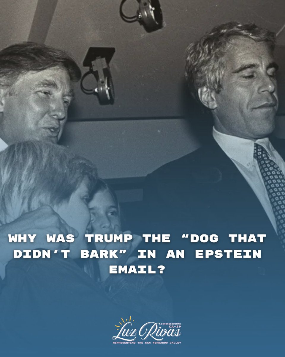 RepLuzRivas's tweet image. Jeffrey Epstein&apos;s emails raise serious questions about Donald Trump&apos;s involvement in Epstein&apos;s horrific crimes.

Epstein&apos;s survivors and the American public deserve answers and justice.

Release the Epstein files.