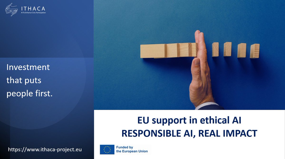 ithaca_project's tweet image. 💡 EU #HorizonEurope funds ITHACA (€2.64M) to make AI ethical, fair &amp;amp; transparent for civic engagement. From principles to practice. #ResponsibleAI #DigitalDemocracy