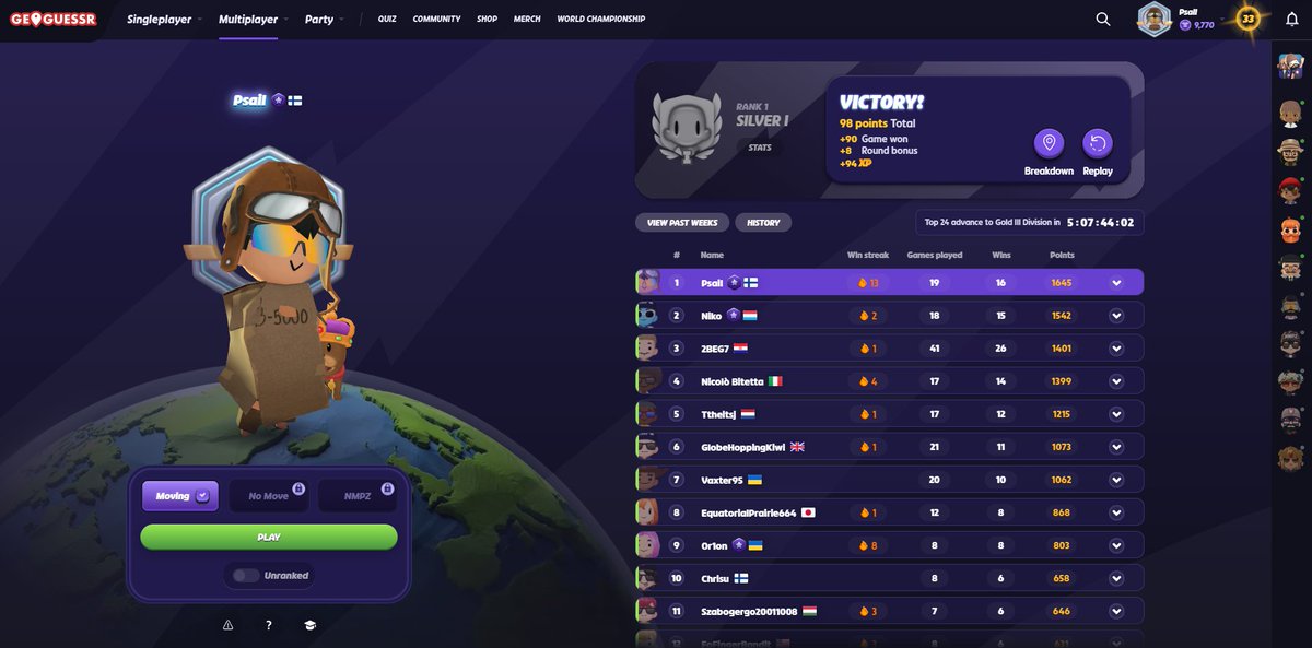 PsailFN's tweet image. I'm on a crazy 13-GAME WIN STREAK and still stuck in Silver I. Another 98-point VICTORY proves.

The only reason I'm focusing on this climb is to finally punch my ticket to Gold III and unlock the true @geoguessr test: NO MOVE mode.

Come on, Top 26, let me through.

#GeoGuessr🇫🇮