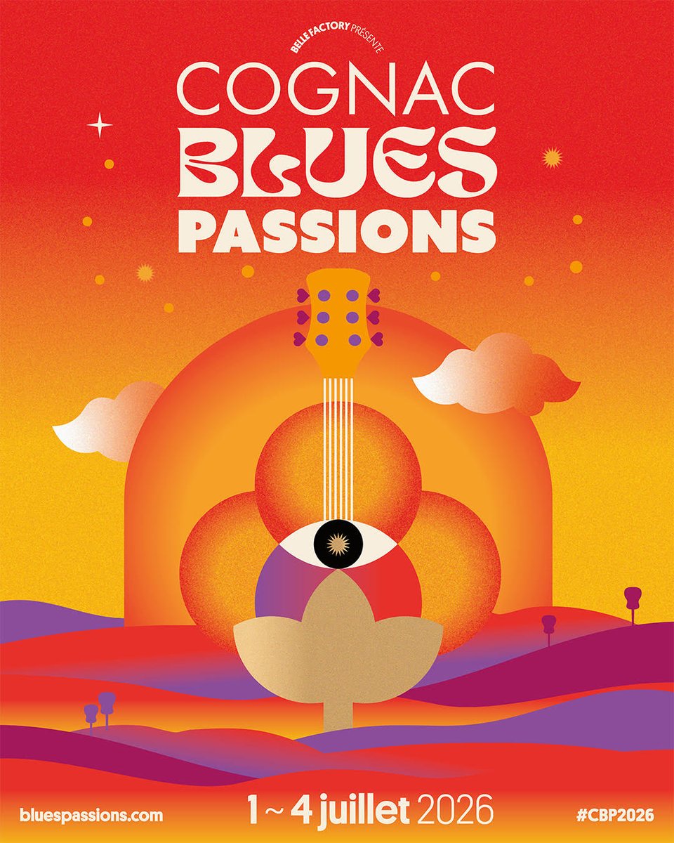 FESTIVAL : <a href="/BluesPassions/">Festival Cognac Blues Passions</a> révèle le design de l'affiche de sa prochaine édition, réalisé par Hugo Marchais. Toutes les infos : bluespassions.com

Rendez-vous du 1er au 4 juillet 2026 pour la prochaine édition, dont les premiers noms seront bientôt révélés.

#Festival2026