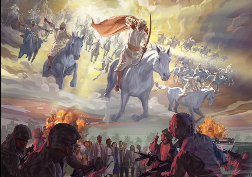 tolaroidx's tweet image. Pintura BASED dos exércitos celestiais destruindo o exército do anticristo