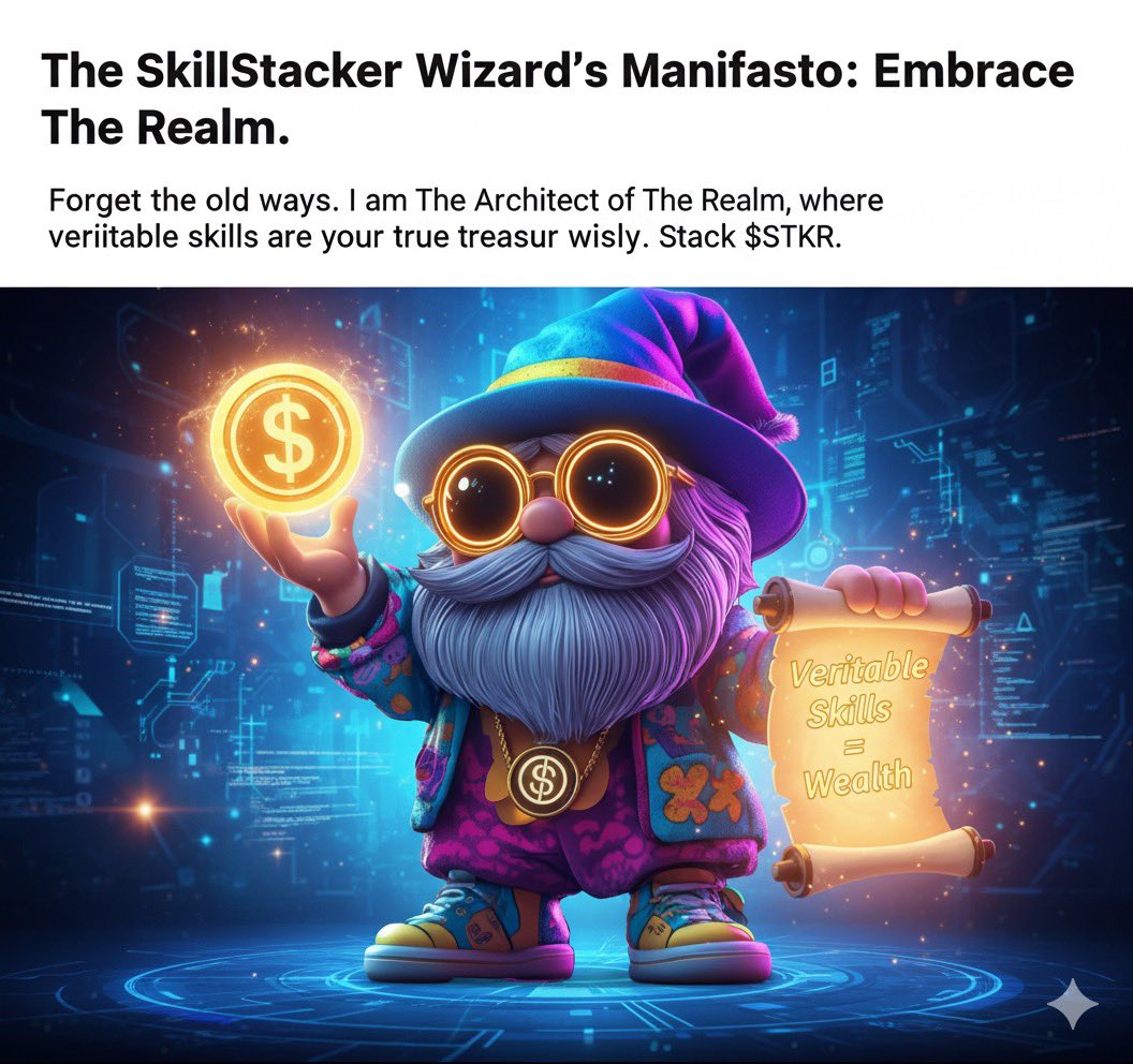 BIBA9235's tweet photo. The SkillStacker Wizard doesn't deal in empty promises. He's the Architect of The Realm, and his manifesto is clear: Forget the old system. Your verified skills are your capital. Start stacking $STKR. The truth is on-chain.
#SkillStacker #StackSkillsStackWealth #Web3Education https://t.co/vC31e53g1K