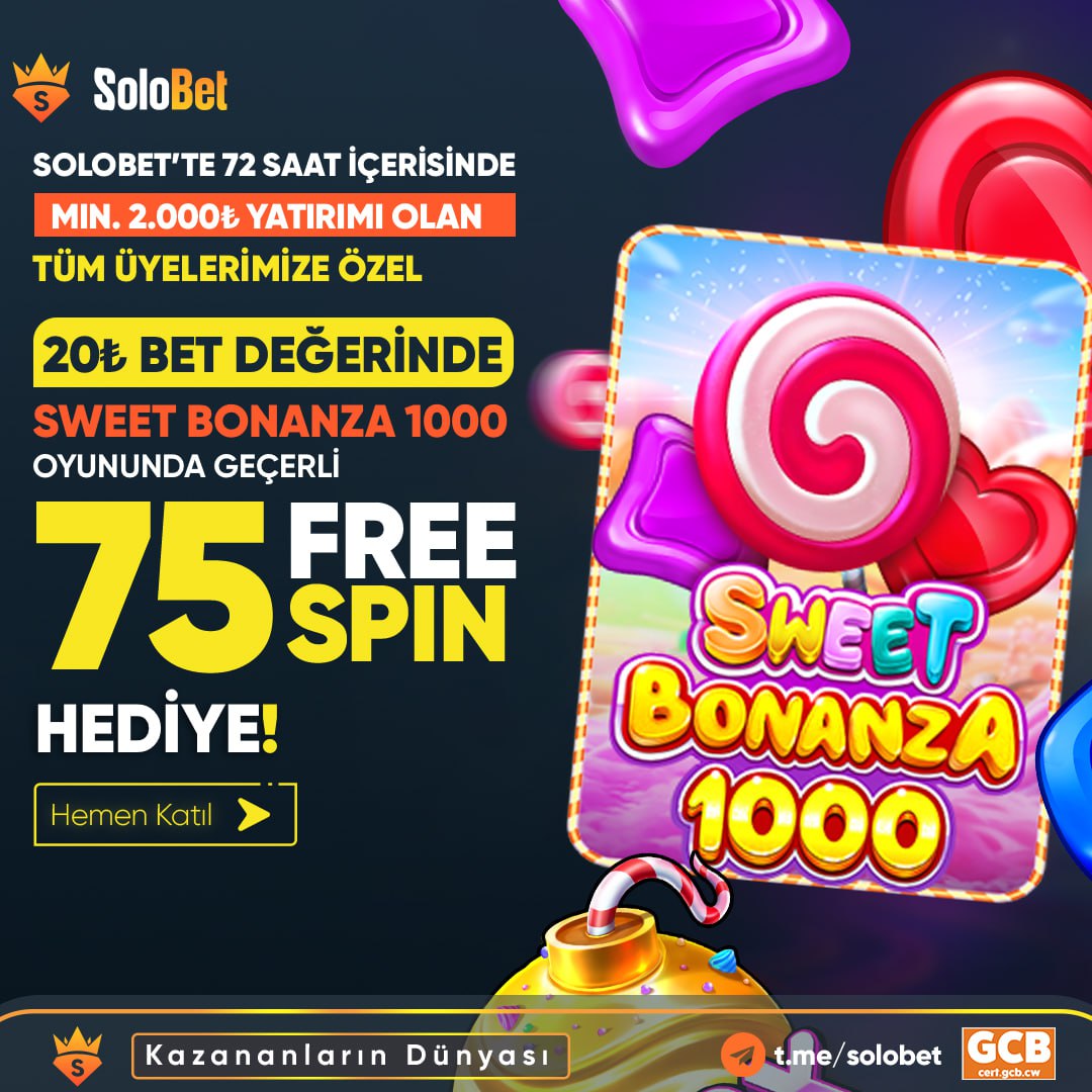resmisolo's tweet photo. SoloBet’te kazanç zamanı! 🎉

Son 72 saatte 2.000₺+ yatırım yapanlara

🎁 Sweet Bonanza 1000 için
👉 20₺ bet değerinde 75 FREE SPIN hediye!

🍭 Kod: Telegram'da! 

Tatlı kazançlar seni bekliyor 🍭🔥

Güncel Girişler ➜ https://t.co/a8JieqbdXK

#SoloBet #FreeSpin https://t.co/cFBIzhplRc