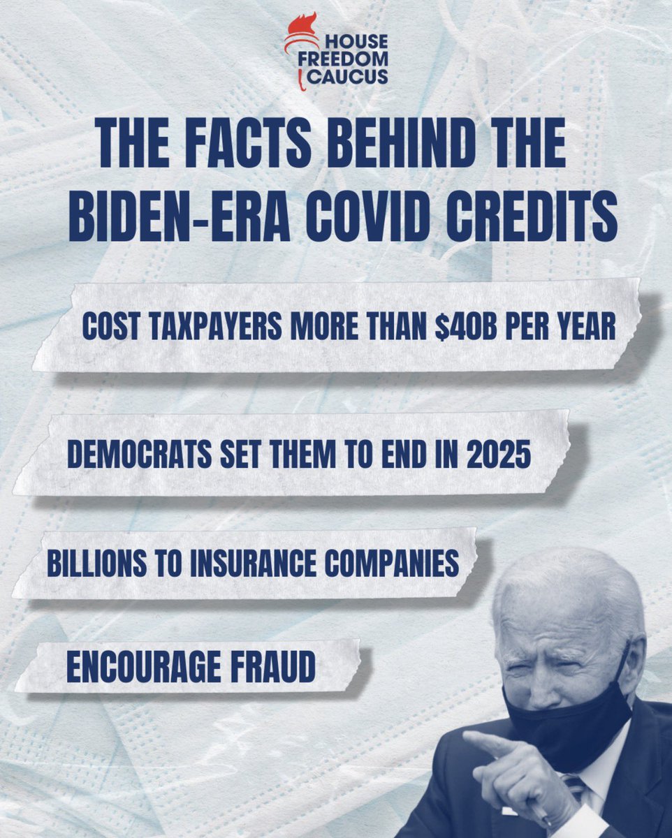 freedomcaucus's tweet image. Biden’s COVID credits don’t make healthcare cheaper — they just funnel taxpayer money straight into the pockets of insurance companies.