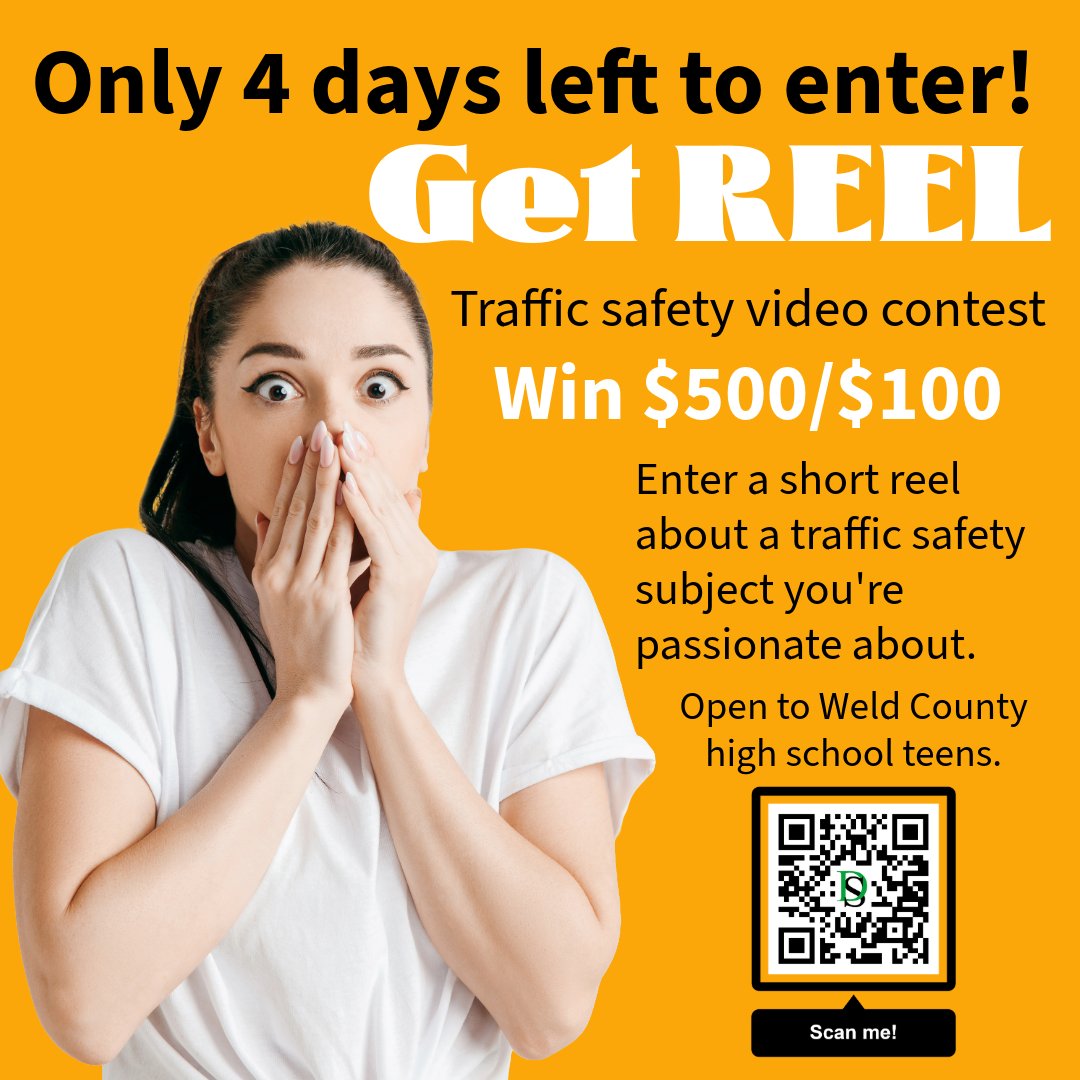 DriveSmartWc's tweet image. Enter your safety video for the opportunity to win $500/$100! The deadline is Friday, November 21!  Help your peers make wise choices behind the wheel. #GetREEL #drivesmart drivesmartweldcounty.org/get-reel.html
