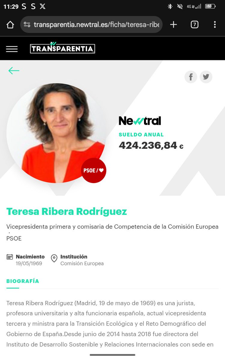 Esto es lo que cobra <a href="/Teresaribera/">Teresa Ribera</a> por tocarse el coño en Europa... Donde tendría que estar es en la cárcel como responsable del <a href="/mitecogob/">Transición Ecológica y Reto Demográfico</a> en el momento de la Dana... HDLGP