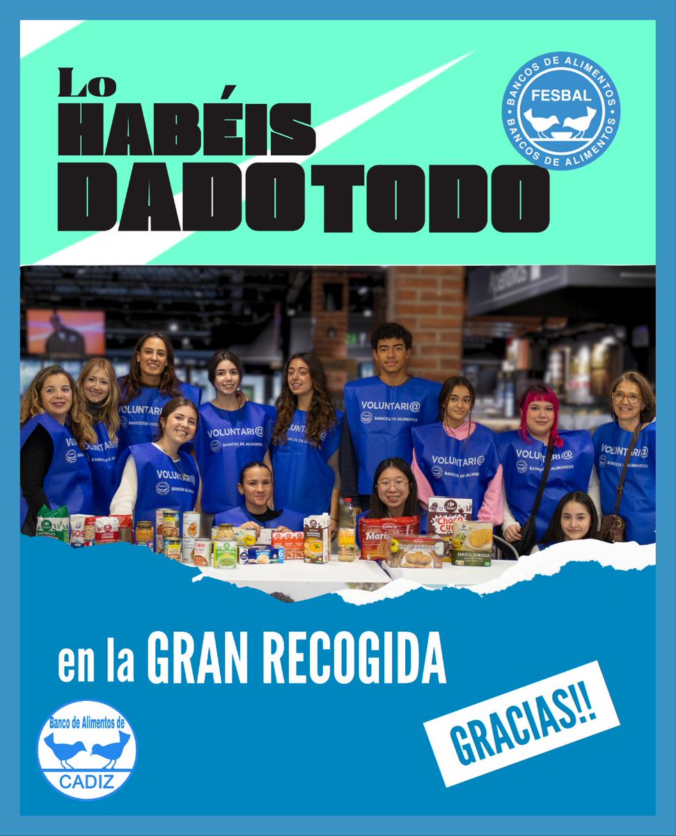 El #Voluntariado, el corazón de los #BancosdeAlimentos 
��
Habéis demostrado que cuando alguien necesita nuestra 
ayuda, #LoDamosTodo 
Gracias a las miles de personas que habéis salido con 
vuestro peto azul a transmitir el espíritu de la 
#GranRecogida en cada punto de venta.