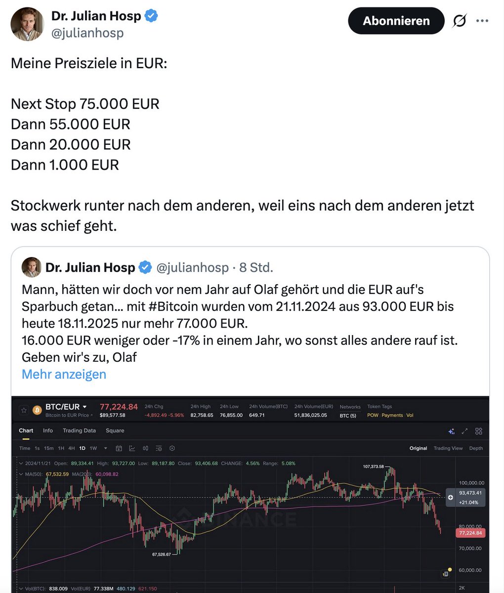 Ich musste zweimal schauen ob das Satire ist...

Nachdem er mit seinen Scams abkassiert hat und jetzt andere zwielichtige Sachen macht, prophezeit er den Bitcoincrash.🤡