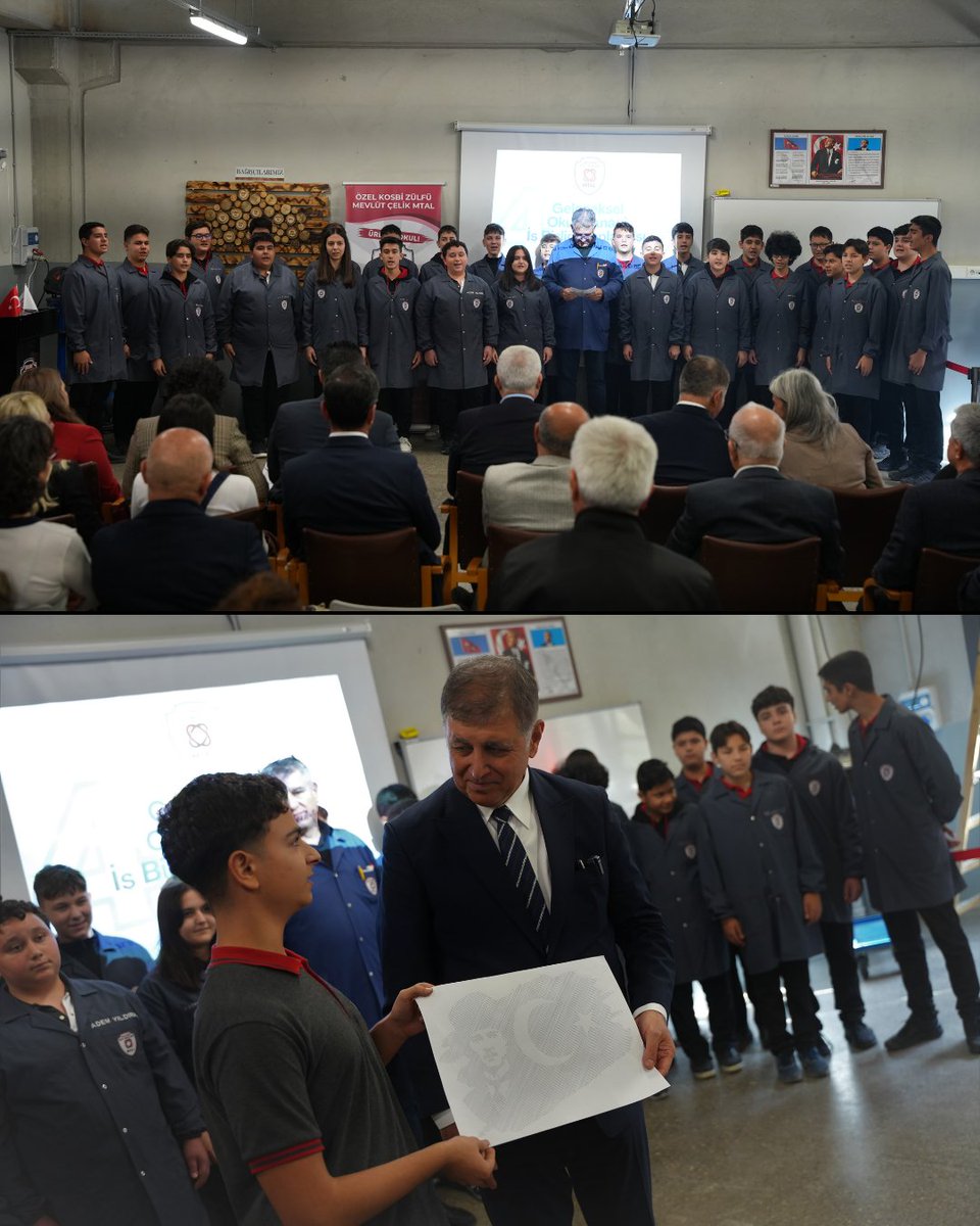 kosbimtal's tweet photo. Eğitim-Sanayi El Ele!
Okulumuzda düzenlenen 4. Geleneksel Okul–Sanayi İş Birliği Buluşması İzmir Büyükşehir Belediye Başkanı Sayın Dr. Cemil Tugay teşrifleriyle Kemalpaşa Belediye Başkanı Sayın Mehmet Türkmen, sanayi temsilcileri ve yerel yöneticilerin katılımıyla gerçekleşti. https://t.co/pCnb591LAv