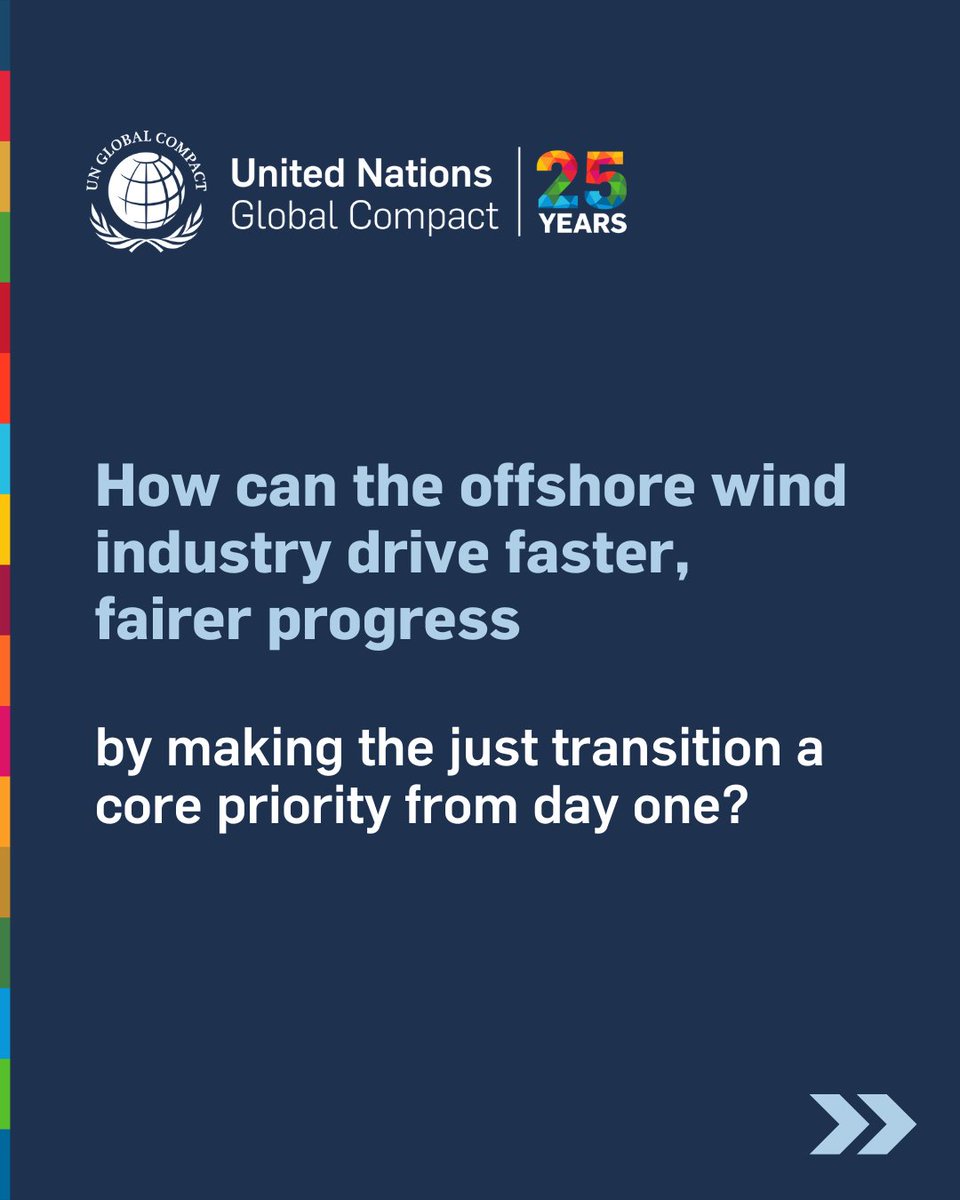 globalcompact's tweet image. Striving for a #JustTransition is essential to successful offshore wind deployment. When projects embed the just transition from the start, they move faster, face fewer roadblocks and deliver more inclusive, lasting benefits.

A just transition should never be a secondary…