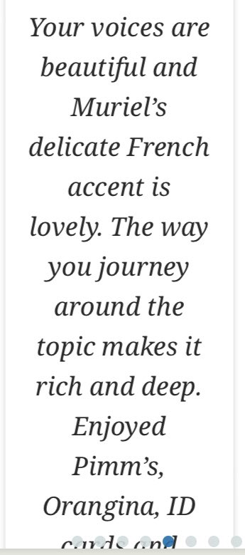 GarlicAndPearls's tweet image. So many lovely reviews coming from our listeners. We are delighted and very grateful! Do keep them coming - it really, really helps! 
@murielzagha @SuzanneRaine2