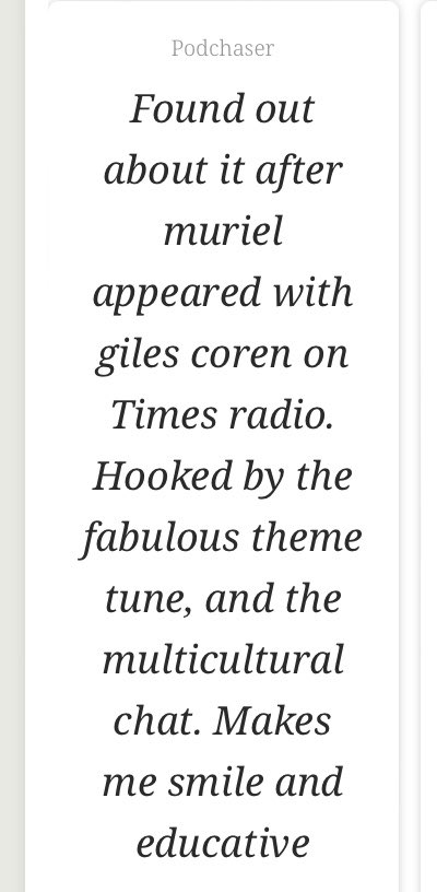 GarlicAndPearls's tweet image. So many lovely reviews coming from our listeners. We are delighted and very grateful! Do keep them coming - it really, really helps! 
@murielzagha @SuzanneRaine2