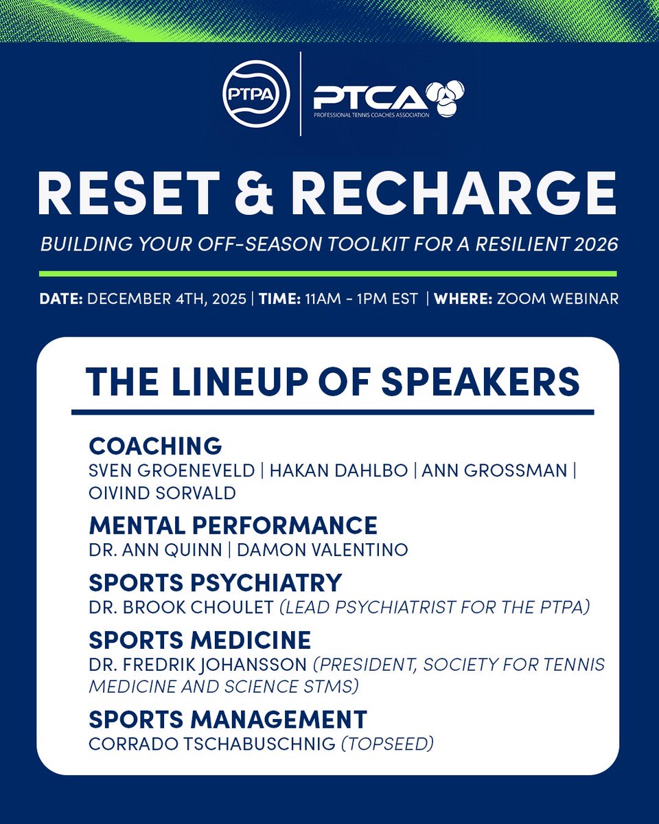 Get ready to own 2026. 

We're assembling the top minds in coaching, mental performance, psychiatry, medicine, and sports management to empower you with a winning off-season toolkit at our Reset &amp; Recharge Webinar on December 4th. 

Sign up now!