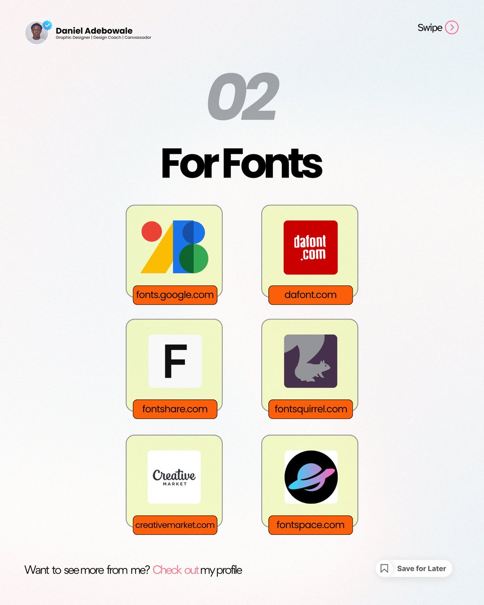 daniel_ife_'s tweet image. START YOUR GRAPHIC DESIGN JOURNEY WITH THE RIGHT TOOLS 💻 🎨 

Here are the BEST websites for fonts, images, &amp;amp; mockups to level up your game SAVE this post and thank me later 📌 

#graphicdesigntips #designresources #beginnerdesigner #graphicdesignjourney #designtools