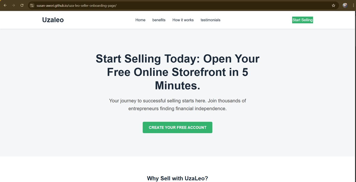 suzisuu_'s tweet image. Launch Day! 🚀 My first professional portfolio project is live: the UzaLeo Seller Onboarding Page.
100% Responsive using #CSSGrid and #Flexbox. Built with clean #VanillaJS for speed.Check out the live demo &amp;amp; feedback ! 👇
susan-awori.github.io/uzaleo-landing…
#Frontend #WebDesign #KenyaTech