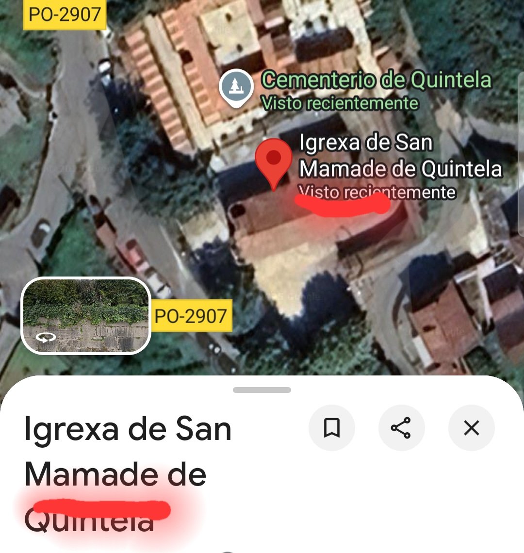 ToponimoGalego's tweet image. #TopónimoGalegoChocante?
#TopónimoDeturpado?
NON! Erro de @googlemaps 

#SanMAMADE de Quintela? NON    😳 🙈  😃

#TopónimoGalego:
San MAMEDE de Quintela