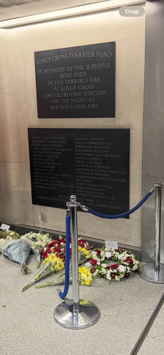 LondonFire's tweet photo. Earlier today, colleagues from across the Brigade attended a memorial service at Kings Cross station to lay wreaths and flowers and to pay their respects to those who died. https://t.co/D6NEZoPIh4