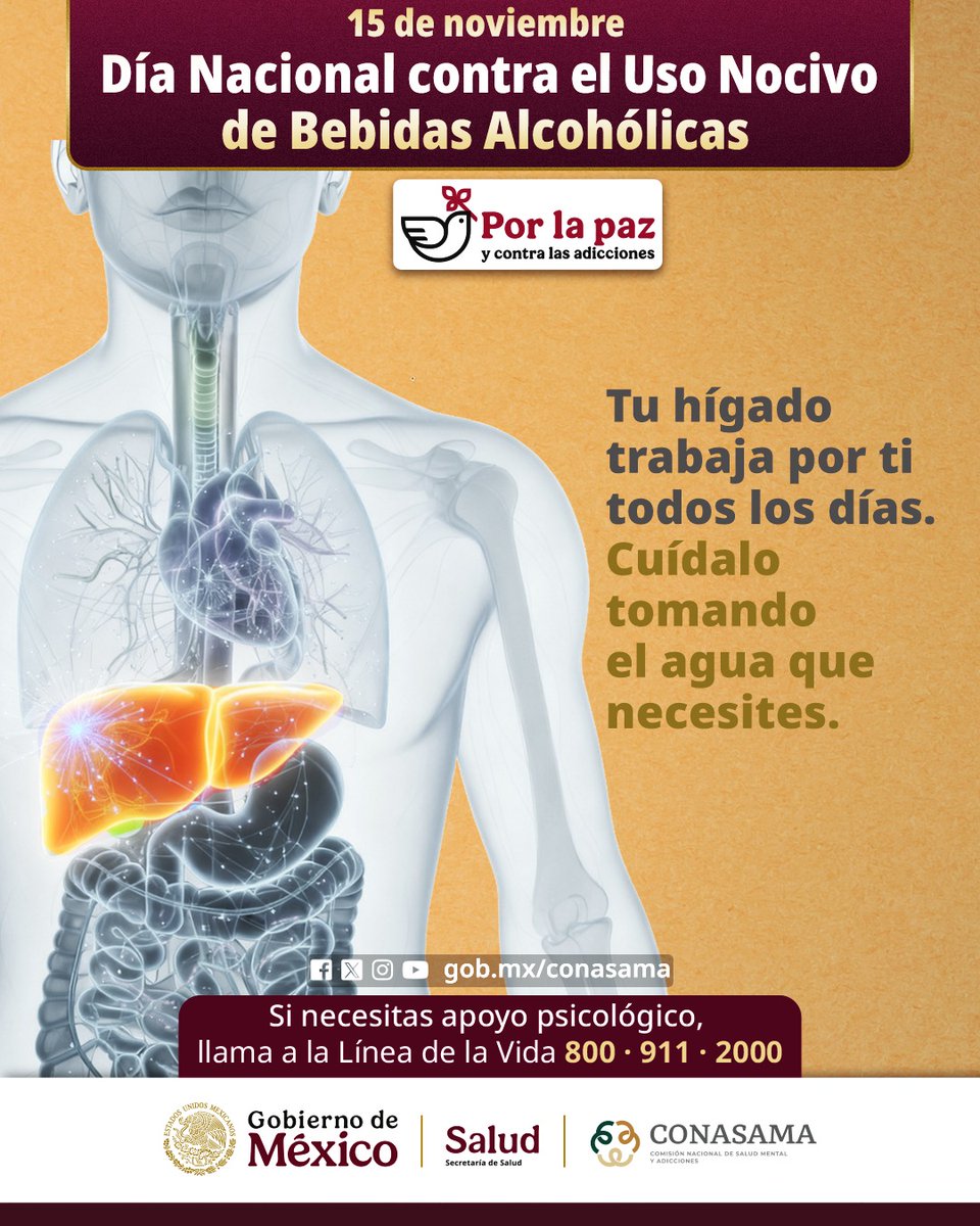 En el marco del Día Nacional contra el Uso Nocivo de Bebidas Alcohólicas, te recordamos:

Tu hígado es vital, ¡dale un descanso!  La mejor manera de cuidarlo y mantenerte en equilibrio es con hábitos saludables y la hidratación que necesita.💧

📞Si necesitas apoyo psicológico,