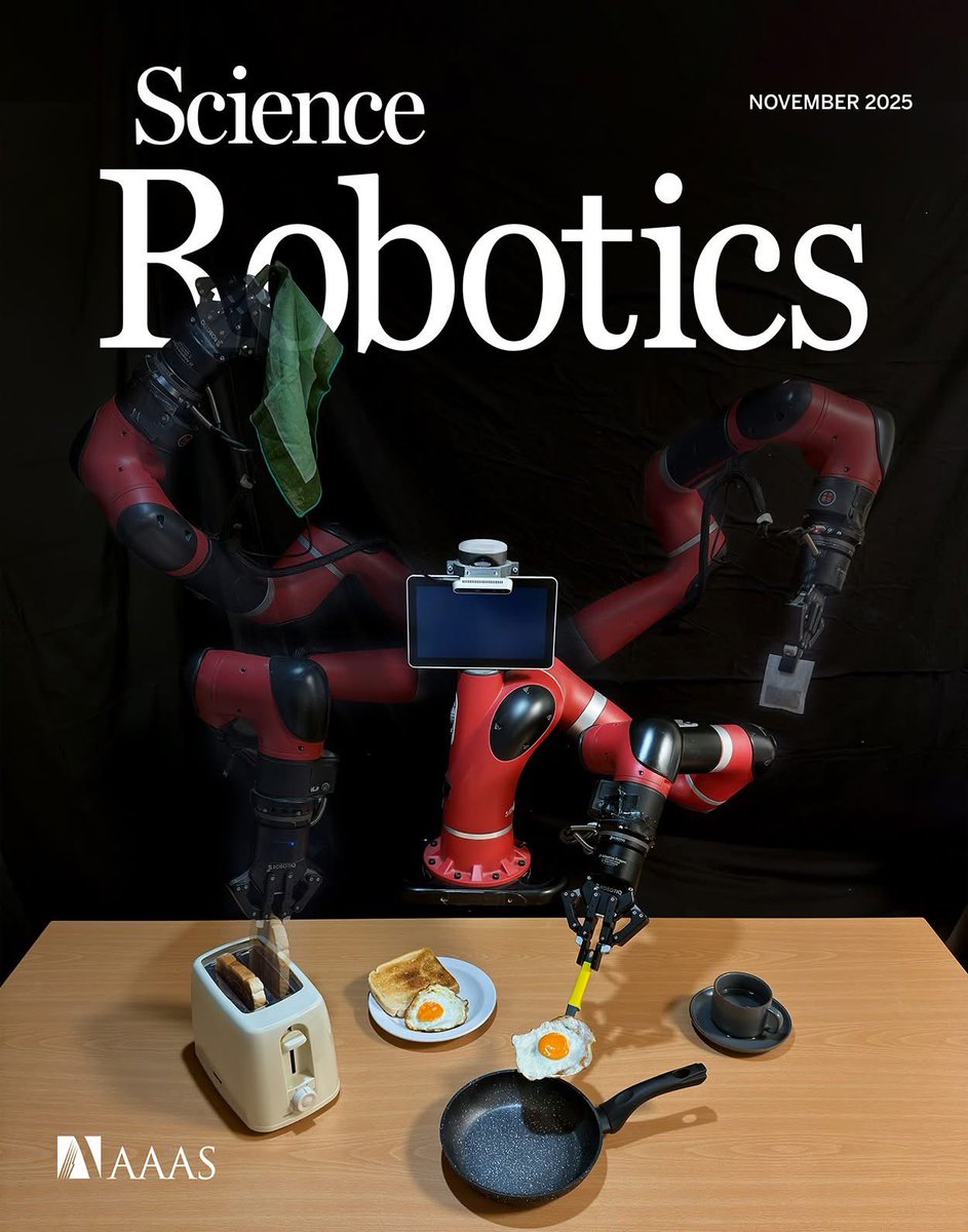 Exposcience's tweet image. The November issue of #ScienceRobotics is out!

This month&apos;s cover highlights an imitation learning-based method that enables a robot to learn everyday tasks from just a single demonstration of each. Learn about this research and more: scim.ag/4r1J4dl