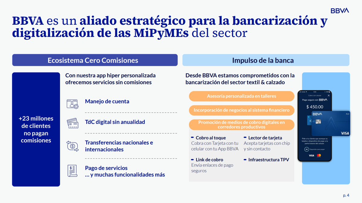 Sobre bancarización, Eduardo Osuna explicó que con “Banca de Barrio” se llevan cuentas sin costo, TPVs sin renta y transferencias sin comisiones a las zonas productivas, para que ningún negocio del sector se quede fuera del sistema financiero. #ImpulsoTextilCalzado