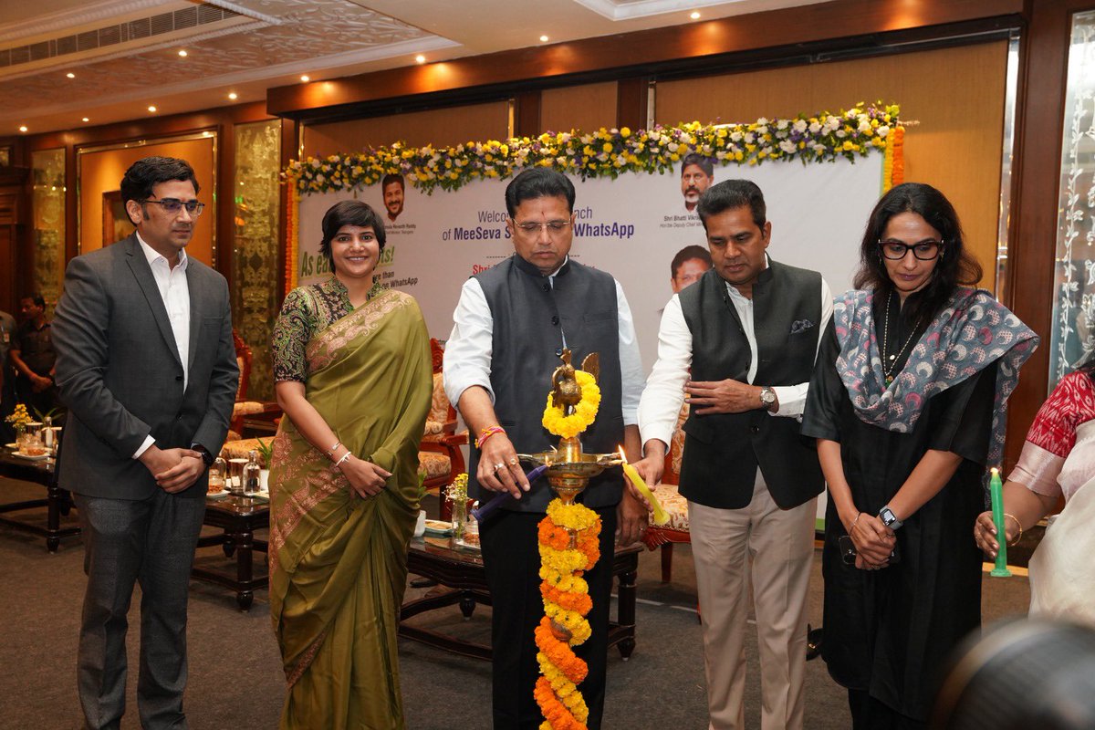 TGMeeSeva's tweet photo. Here’s a glimpse of today’s launch event.

IT Minister Shri D. Sridhar Babu and Shri T. Ravi Kiran, IFS, came together to champion a cause set to redefine how citizens access government services.

All MeeSeva services are now at your fingertips on WhatsApp.

#MeeSevaOnWhatsApp https://t.co/LUt4Q9YUEe