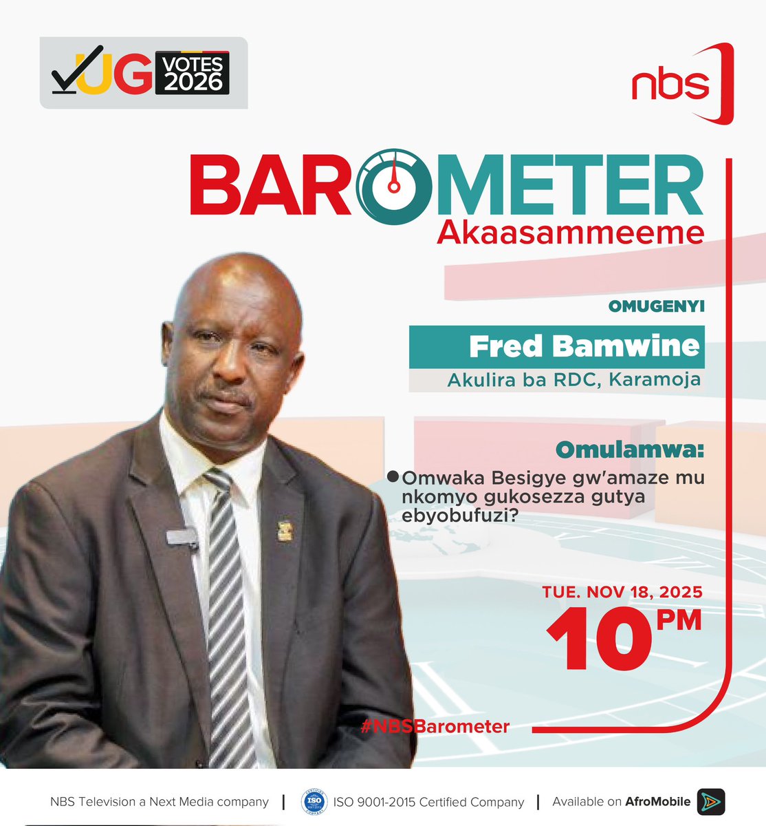 Fireliglntfi's tweet photo. What does Dr. Kizza Besigye’s continued detention spell for the political landscape?

On #NBSBarometer tonight, @adam_kungu hosts Counsel @EriasLukwago_, @rwomchechen, Fred Bamwine, and Moses Bigirwa to discuss this and more. 

Stream live on @afromobileug.

#NBSUpdates https://t.co/I6wHStYuTX