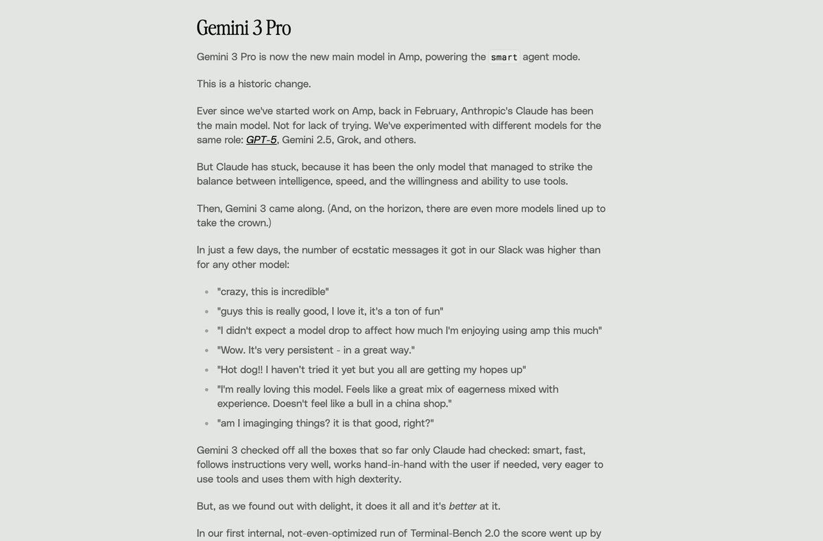 thorstenball's tweet image. Amp&apos;s new default model: Gemini 3 Pro

ampcode.com/news/gemini-3