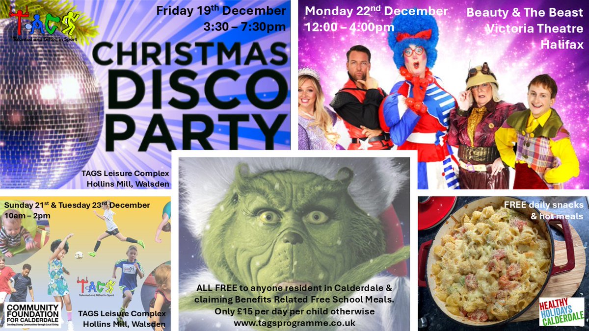tagsprogramme's tweet image. Join us for 4 days of amazing festive FUN!

Fri 19th December
#Christmas Disco 

Sun 21st &amp;amp; Tues 23rd
TAGS Sports, Games, Art &amp;amp; Craft, Christmas cards/decoration making &amp;amp; loads more

Mon 22nd
Beauty &amp;amp; The Beast @VicTheatre
Gorgeous food &amp;amp; snacks every day

tags.coordinate.cloud/project/72381