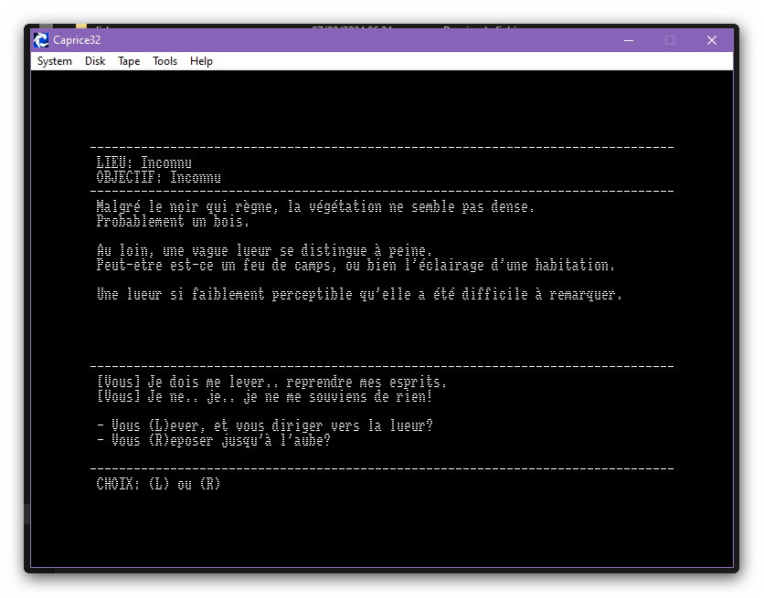 SolarPhasing's tweet image. Text adventure game 
Prototype

#amstrad #CPC #CPC464 #CPC664 #CPC6128 #adventure #text #retrogaming #retrocomputing #oldcomputers #games #videogames #indiedev #gamedev #indiegamedev