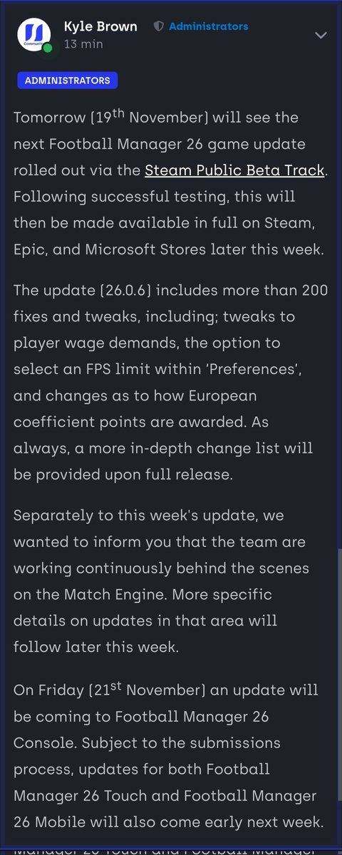 JillianJade22's tweet image. Saved anyone a click

Update releases tomorrow on steam public beta 

Hopefully @FM_Assist will include a fix for the broken Player Attribute Graph/Diagram comparison feature as it is a vital feature to assess &amp;amp; compare player ability for selection &amp;amp; recruitment 

@SportsInt