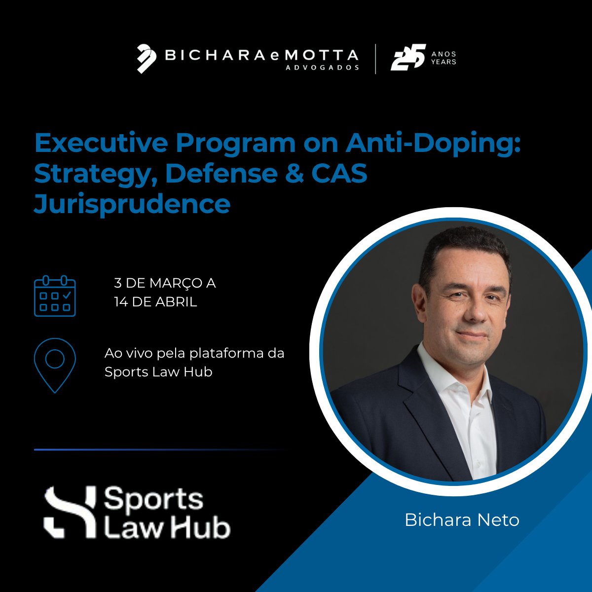 Bichara Neto <a href="/bicharaneto/">bichara abidao neto</a> ministrará as aulas do módulo “Representação Legal e Gestão de Crises: Um Guia Passo a Passo para Advogados na Defesa de Atletas em Casos de Antidoping”. Este módulo integra o Programa Executivo sobre Antidoping: Estratégia, Defesa e Jurisprudência CAS,