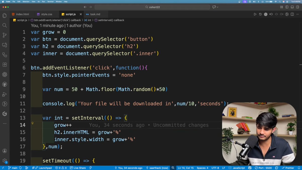 stackarnav's tweet image. 📆Day 44 @sheryians_ Cohort 2.0 💻⚡
Today we learned some real JavaScript superpowers:

⏳ setInterval
⏱️ setTimeout
🛑 clearInterval

Crazy how just a few functions can control timing, animation-like effects, and scheduled actions in a website 🔥
Huge thanks to @sarthacksharma…