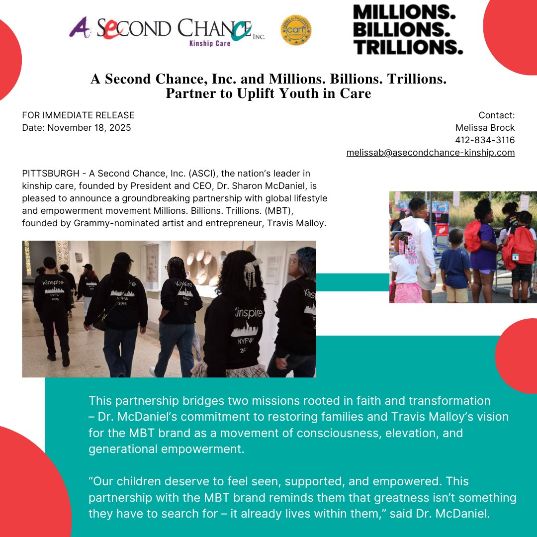 ASCI_Kinship's tweet image. #ASCI is partnering with Millions. Billions. Trillions. to empower youth in #kinshipcare! Travis Malloy will speak on purpose and confidence, and 600+ kids will receive exclusive MBT gear.  Visit our blog to read the full press release!✨💛 #MBT

asecondchance-kinship.com/a-second-chanc…